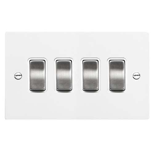 Rocker Aluminium Switch 4 gang rocker switch 20 amp 2 way Satin White Aluminium