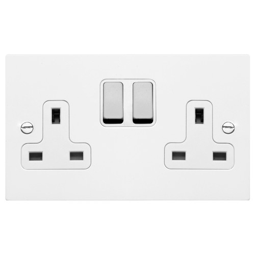 Wall Socket Aluminium Switch 2 gang 13 amp switch socket outlet Satin White Aluminium