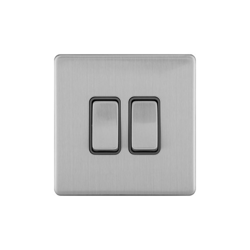 Rocker Switch Screwless 2 gang 10 amp 2 way Brushed Stainless