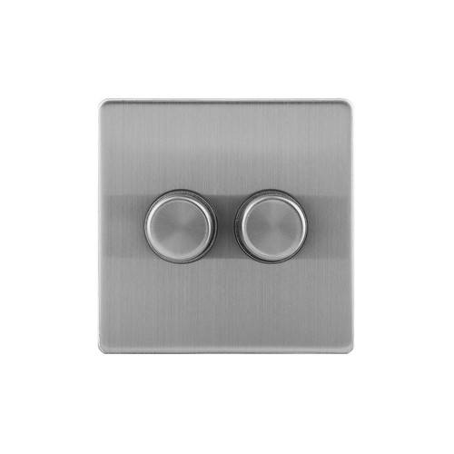 Dimmer Switch Screwless 2 gang 400W 2 way Brushed Stainless