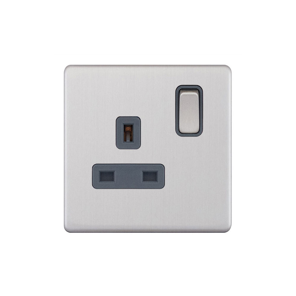 Wall Socket Screwless 1 gang 13 amp switched socket outlet Brushed ...
