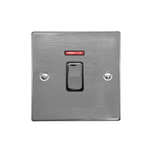 Rocker Switch 1 gang 20 amp double pole neon Polished Stainless