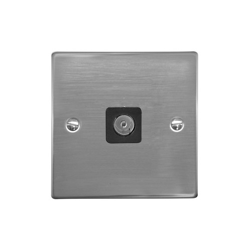 TV Socket 1 gang non-isolated television co-axial Polished Stainless
