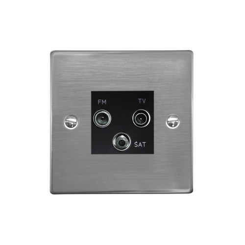 TV Socket 1 gang television, FM and satellite socket Polished Stainless