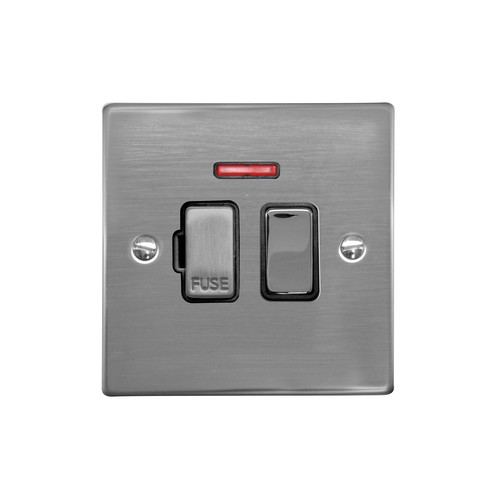 Fuse Spur 1 gang 13 amp switch fuse neon cord spur Polished Stainless