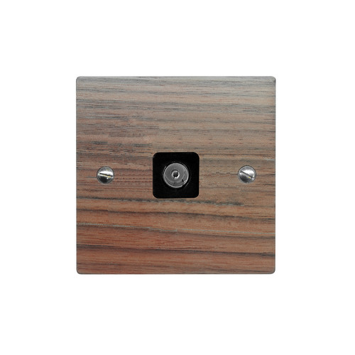 TV Socket 1 gang television co-axial Walnut