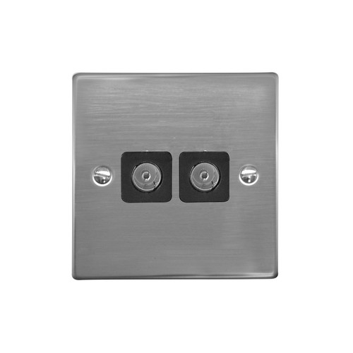 TV Socket 2 gang television co-axial Polished Stainless