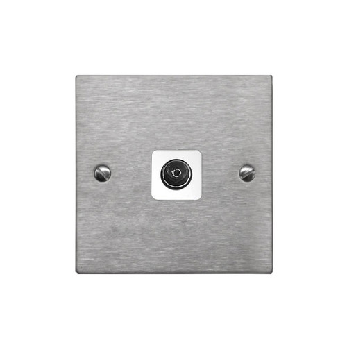 TV Socket 1 gang television co-axial Satin Stainless