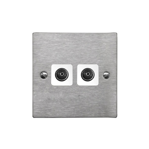 TV Socket 2 gang television co-axial Satin Stainless