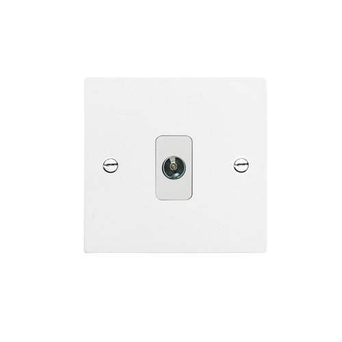 TV Socket 1 gang television co-axial Satin White Aluminium