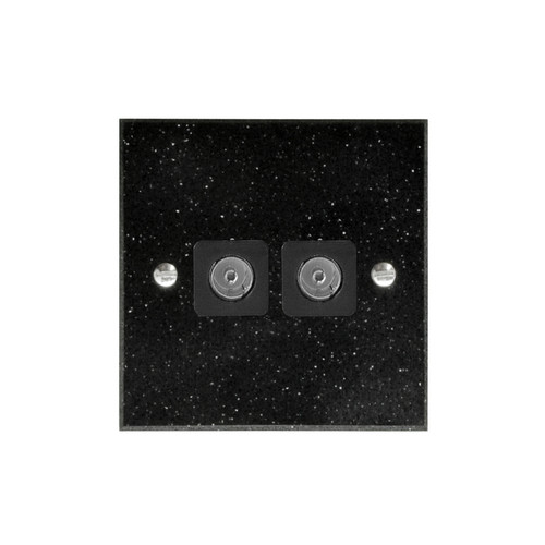 TV Socket 2 gang television co-axial Black