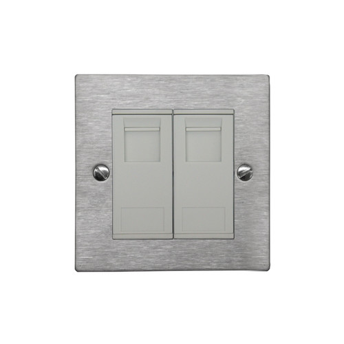 Communications Socket 2 gang RJ45 cat 6 socket Satin Stainless