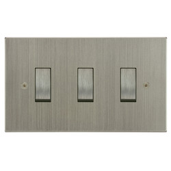 Horizon Square Rocker Switch Double Plate 3 gang 20 amp 2 way Satin Nickel
