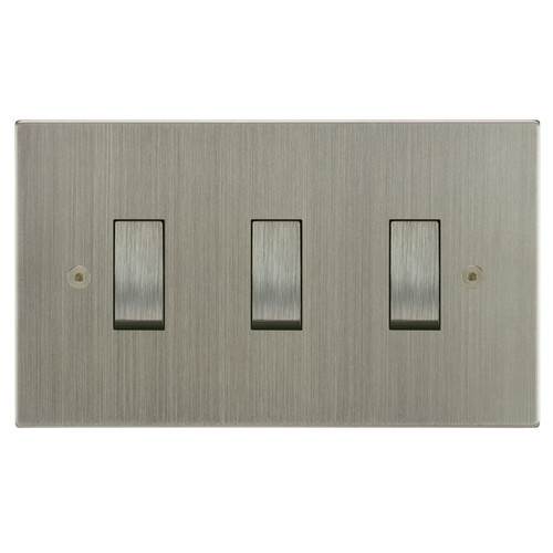 Horizon Square Rocker Switch Double Plate 3 gang 20 amp 2 way Satin Nickel
