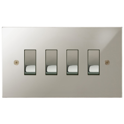 Horizon Square Rocker Switch 4 gang 20 amp 2 way Polished Nickel