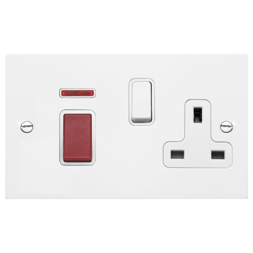 Cooker Switch 2 gang plate 45 amp cooker switch socket outlet Satin White Aluminium