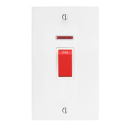 Cooker Switch 2 gang plate 45 amp cooker neon Satin White Aluminium