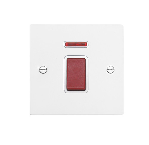 Cooker Switch 1 gang plate 45 amp cooker neon Satin White Aluminium