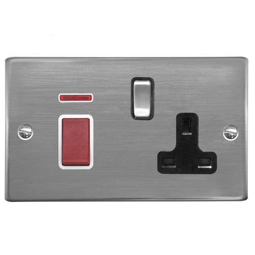 Cooker Switch 2 gang plate 45 amp cooker switch socket outlet Polished Stainless