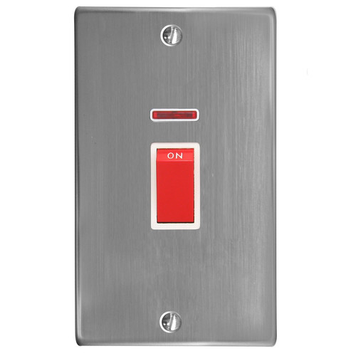 Cooker Switch 1 gang plate 45 amp cooker neon Polished Stainless