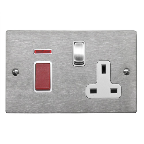Cooker Switch 2 gang plate 45 amp cooker switch socket outlet Satin Stainless