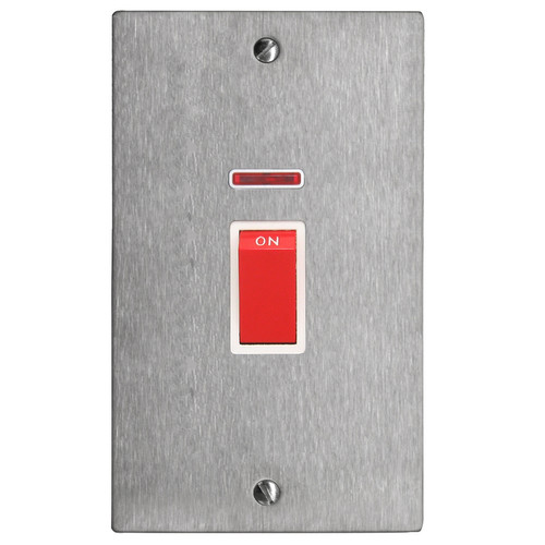 Cooker Switch 1 gang plate 45 amp cooker neon Satin Stainless