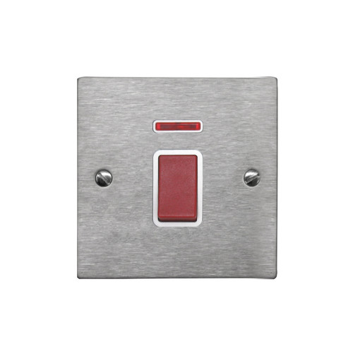 Cooker Switch 1 gang plate 45 amp cooker neon Satin Stainless