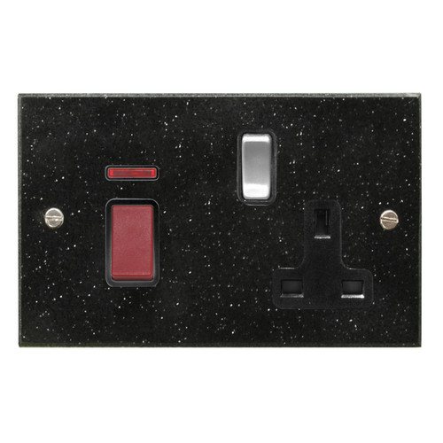 Cooker Switch 2 gang plate 45 amp cooker switch socket outlet Black