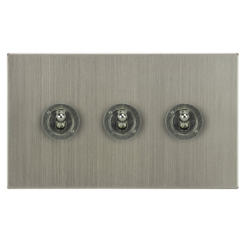 Horizon Square Dolly Switch 3 gang 20 amp 2 way Satin Nickel
