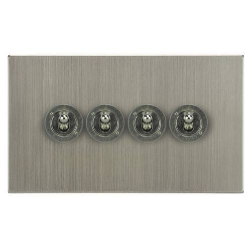 Horizon Square Dolly Switch 4 gang 20 amp 2 way Satin Nickel