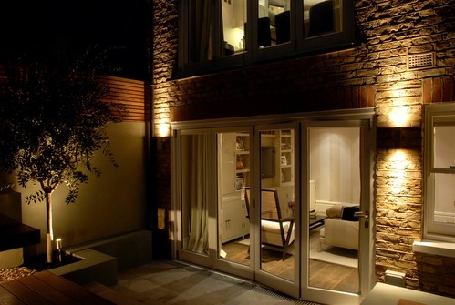Pillar lights on exterior building