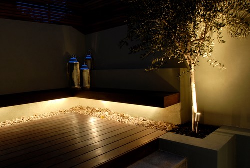 Uplighting tree and underlighting seat