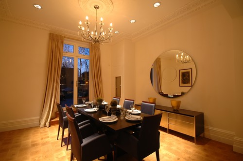 Chandeliers in dining room