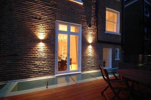 Pillar lights on exterior of building
