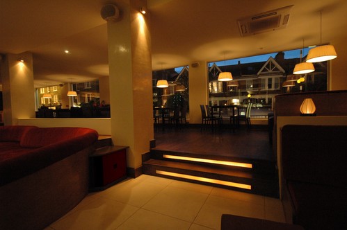 LED lights on stairs in the bar