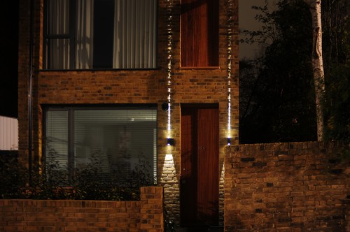 Beam lights shooting up exterior
