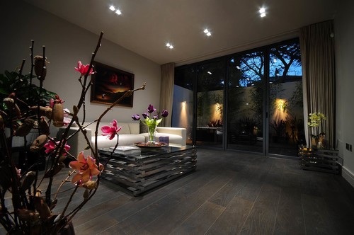 Square downlights in living room