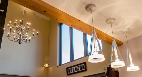 Pendants in open plan kitchen and dining room