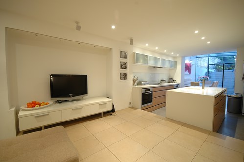 Open plan living room and kitchen scenes