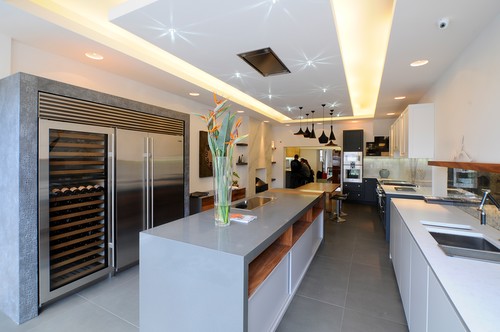Lowered ceiling with fluorescent strip
