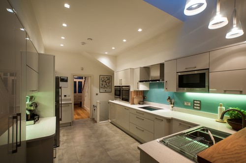 Trimless square downlights in kitchen