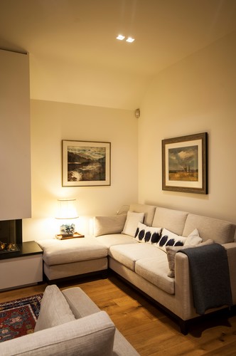 Trimless square downlights in living room area