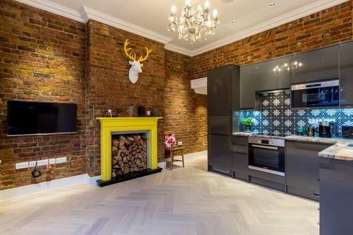 Trimless black downlights in ceiling