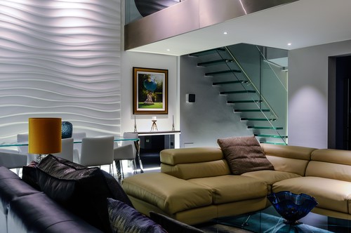 Elegant downlights lighting underneath mezzanine 