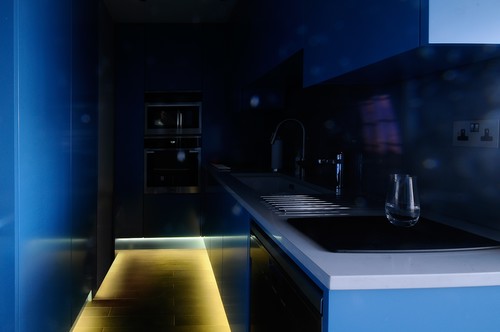 LED tape and downlights in kitchen
