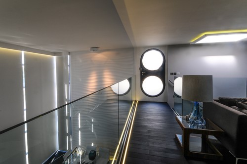 Recessed LED tape in floor and RGB tape in skylight
