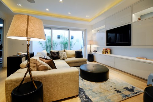 Led tape and downlights in living room 