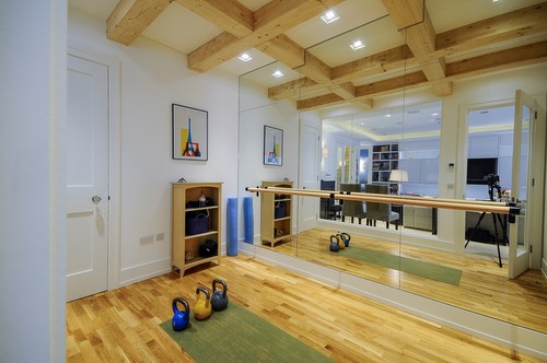 Trimless white AR111 downlights in gym