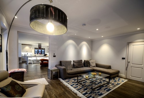 Floor light and downlights in living room