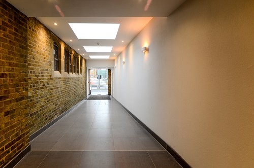 Decorative wall lights in church entrance